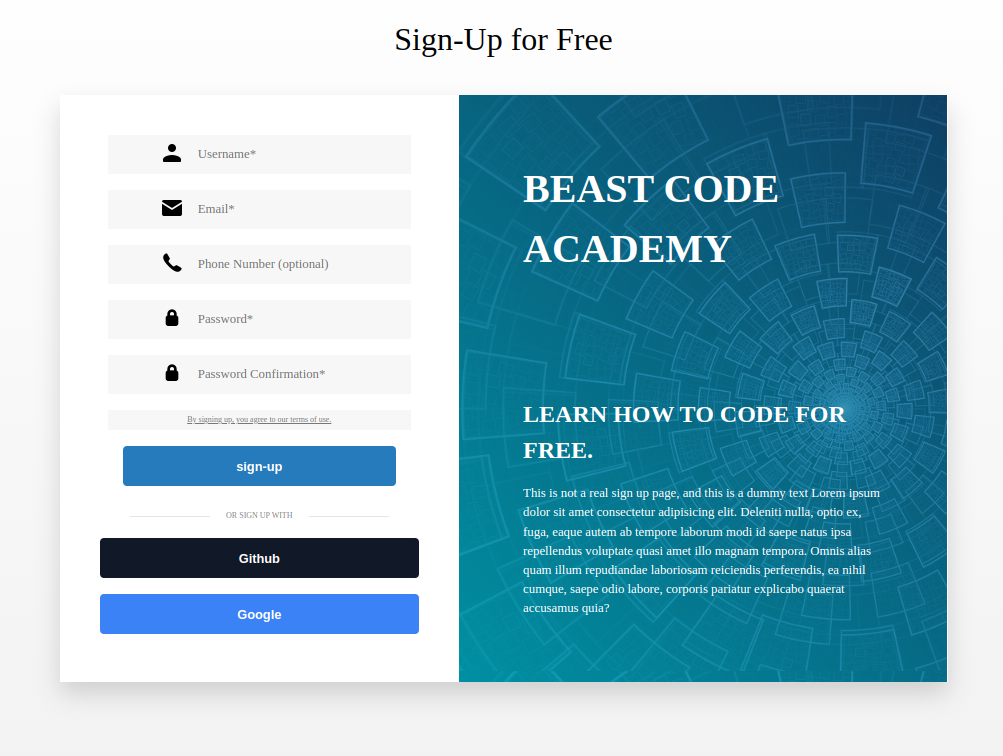 project sign-up form